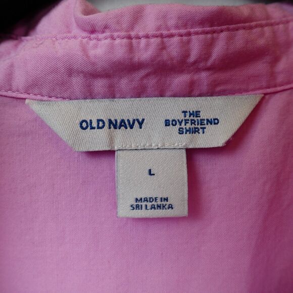 Old Navy The Boyfriend Shirt Women's Large Pink Long Sleeve Button Up Preppy - Picture 3 of 13